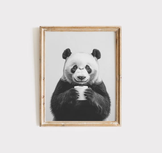 Panda Poster Animal Bathroom Print Panda Gift Panda Art Panda Bathroom Wall Decor Panda Black And White Bathroom Print Panda Wall Art