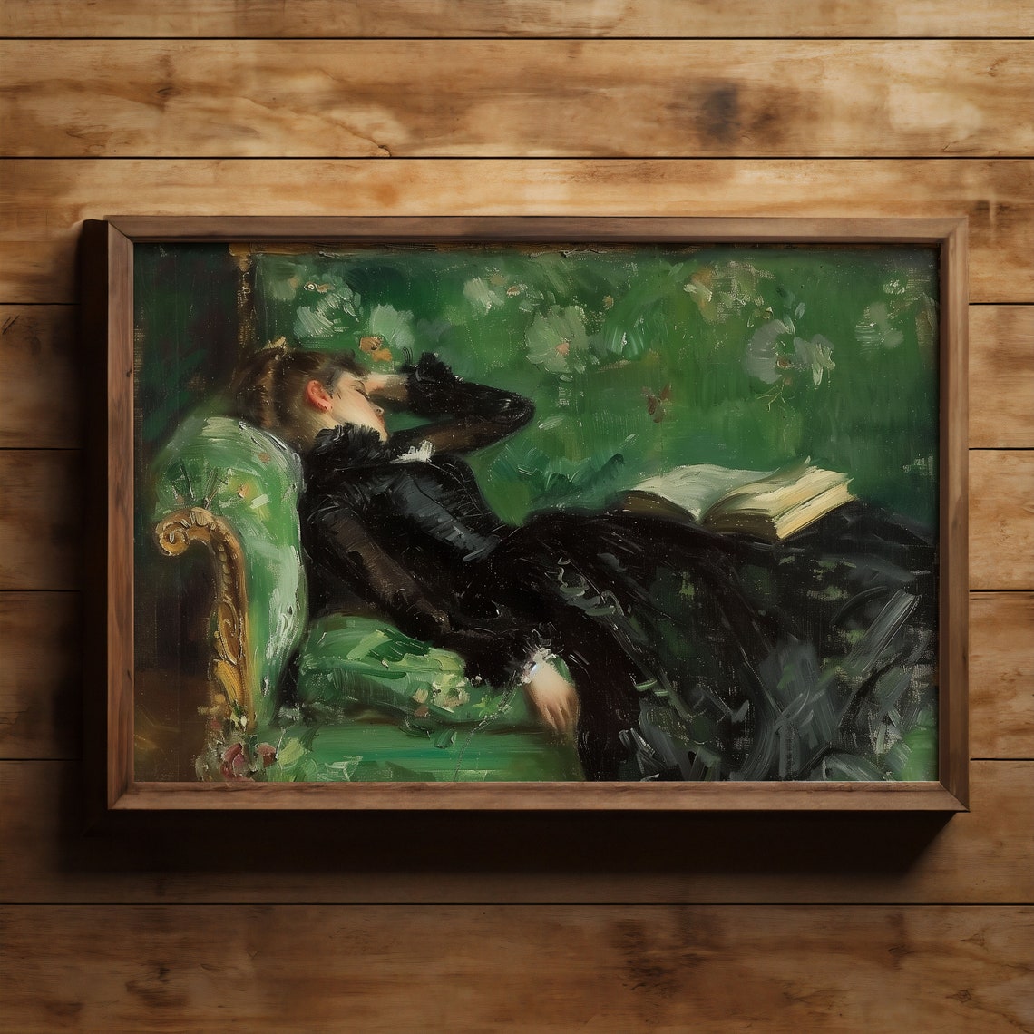 Sage Green Wall Art Sofa Reading Woman Poster Woman Oil Painting Renaissance Painting Moody Oil Painting Vintage Wall Art Poster - Image 2