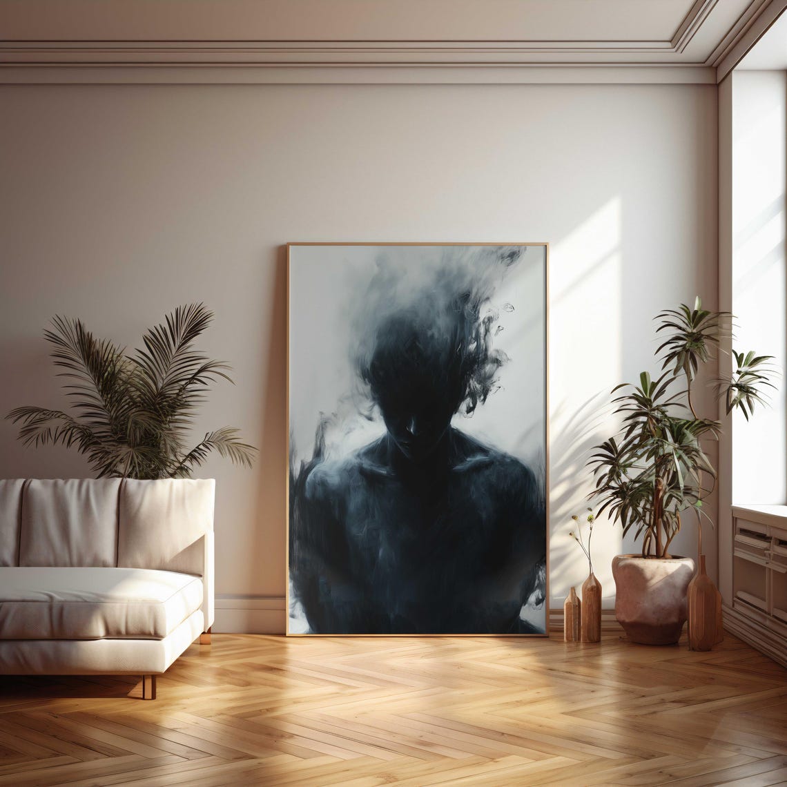 Shadow Woman Smoke Dissolving Portrait Black Abstract Art Poster - Image 3