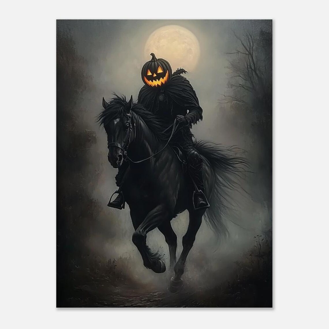 Headless Horseman Pumpkin Head Rider Full Moon Halloween Poster - Image 3