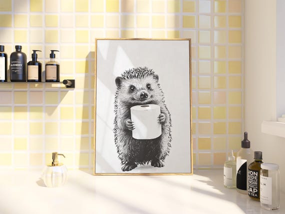 Hedgehog Poster Animal Bathroom Poster Hedgehog Print Animal Art Animal Gift Print Bathroom Wall Decor Black And White Bathroom Art Print