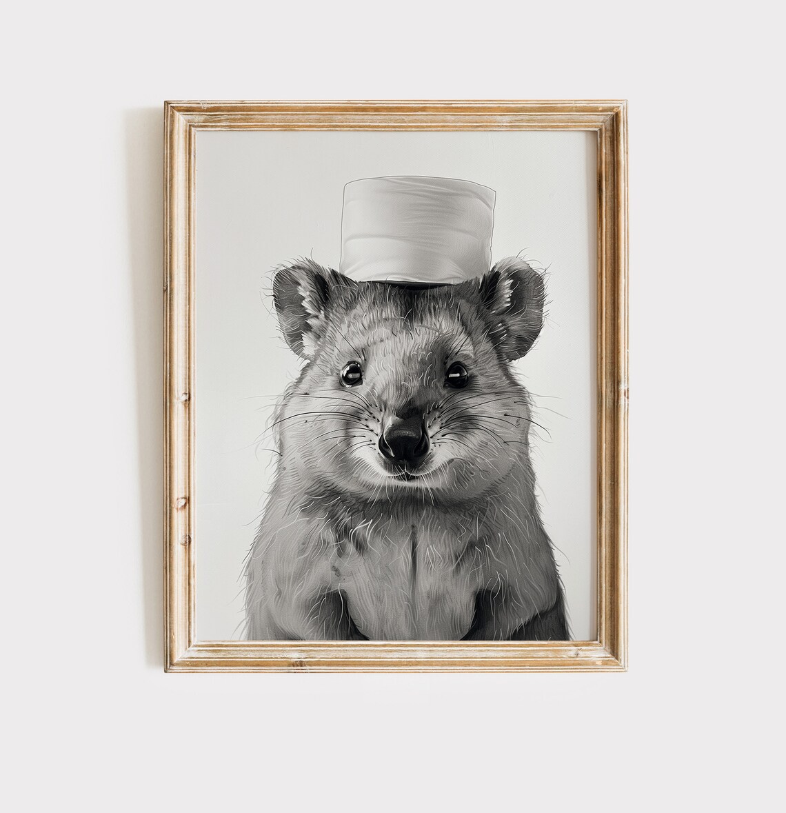 Smiling Quokka Wearing Toilet Paper Hat Funny Bathroom Animal Poster