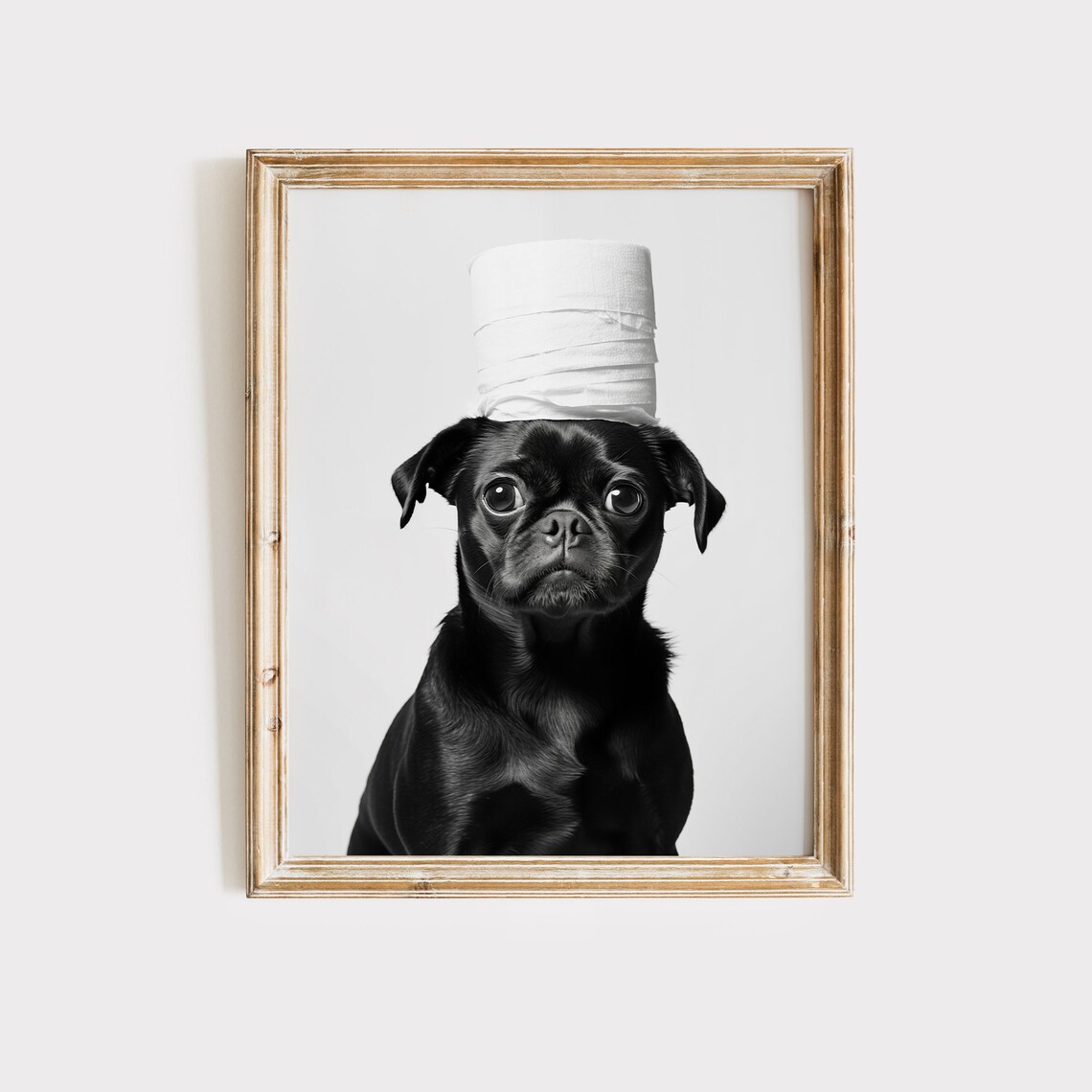 Black Pug Toilet Paper Stack Hat Cute Black White Funny Dog Poster