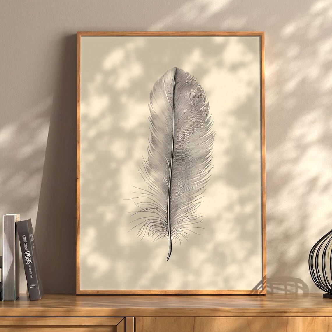 Feather Detailed Sketch Neutral Beige Botanical Minimalist Poster