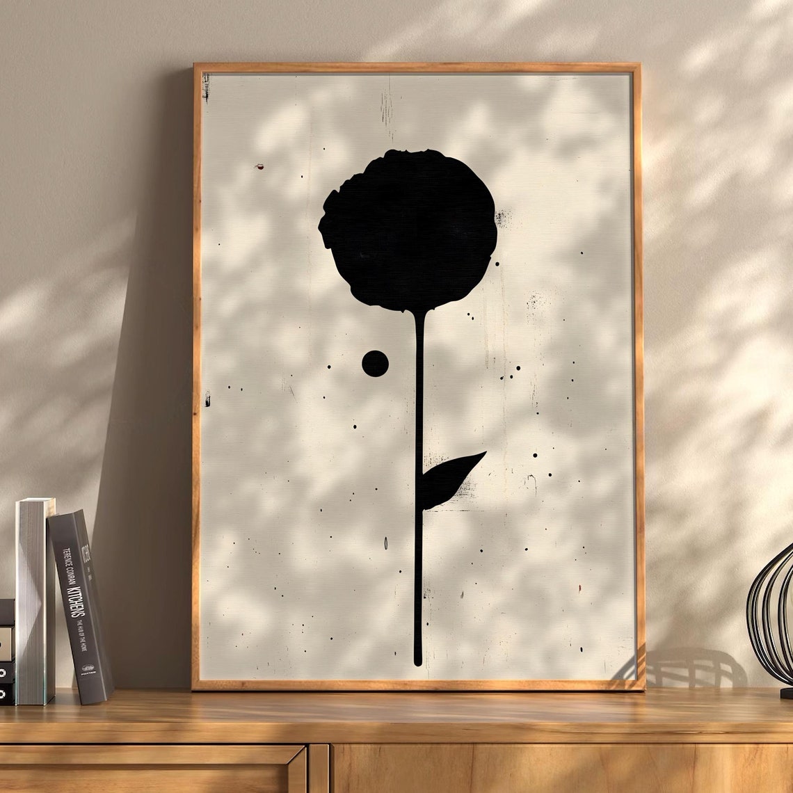 Black Flower Silhouette Single Bloom Minimalist Botanical Poster
