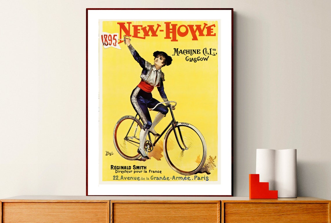 New Howe Machine Co 1895 Glasgow Bicycle Vintage Advertising Poster