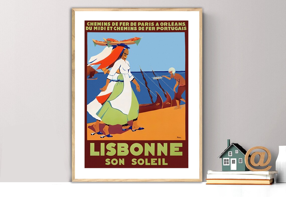 Lisbonne Portugal Vintage Travel Poster, Europe Art Print