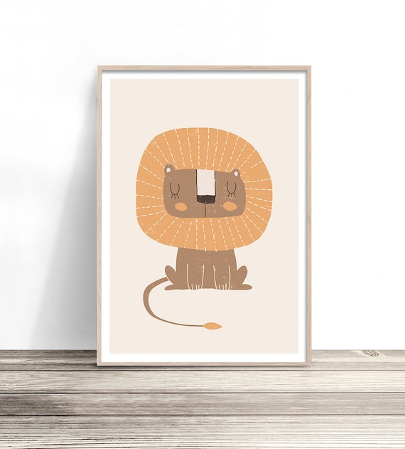 Sleepy Lion Cub Orange Mane Cute Nursery Boho Safari Animal Art Print