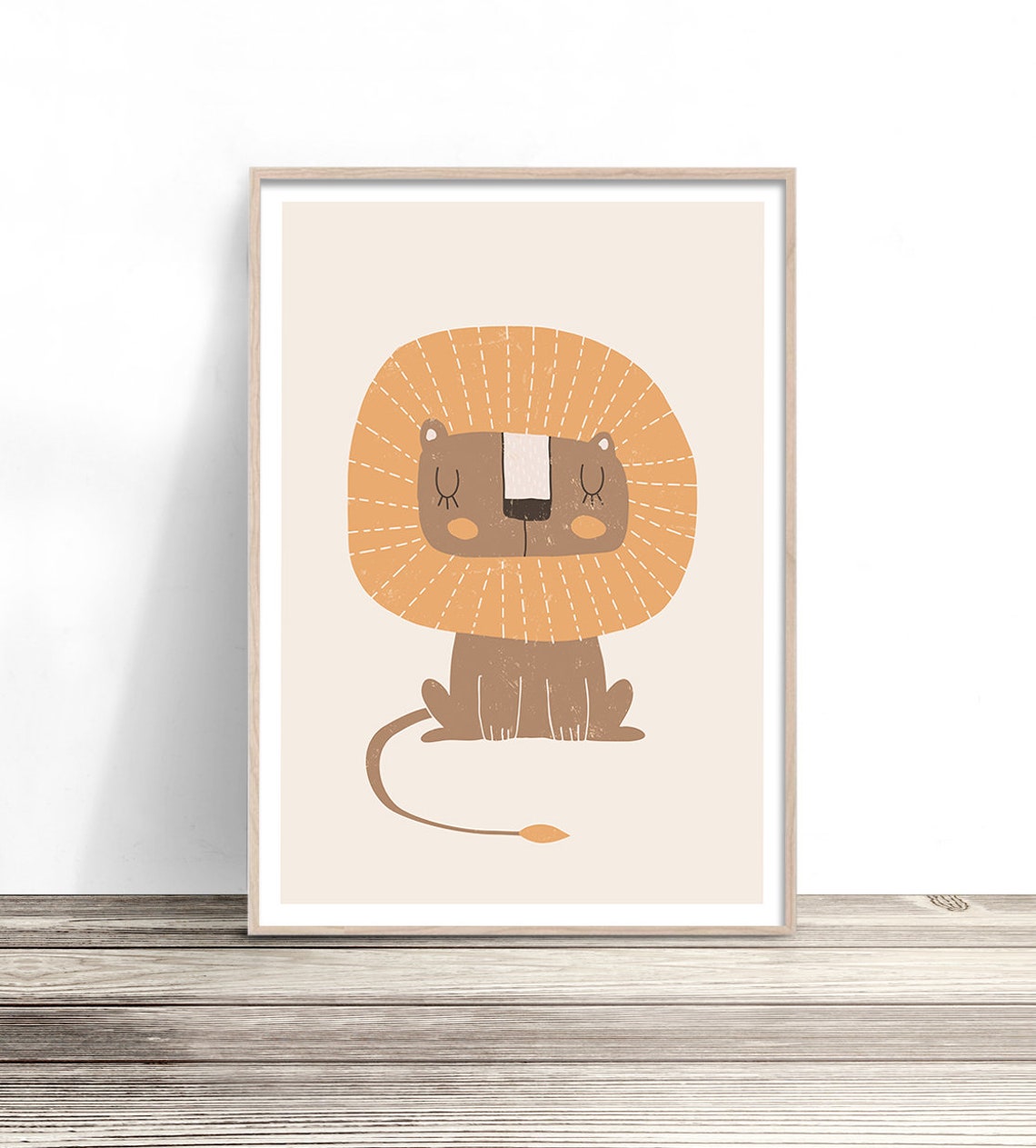 Sleepy Lion Cub Orange Mane Cute Nursery Boho Safari Animal Art Print