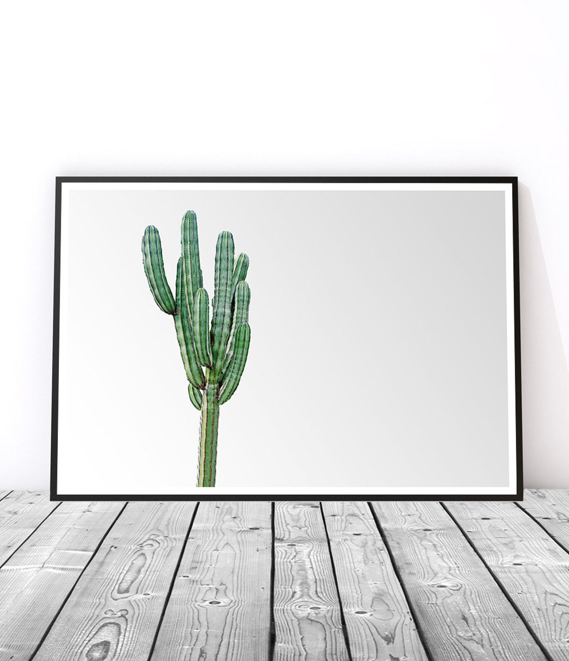 Green Cactus Columnar Desert Plant Minimal White Botanical Art Poster