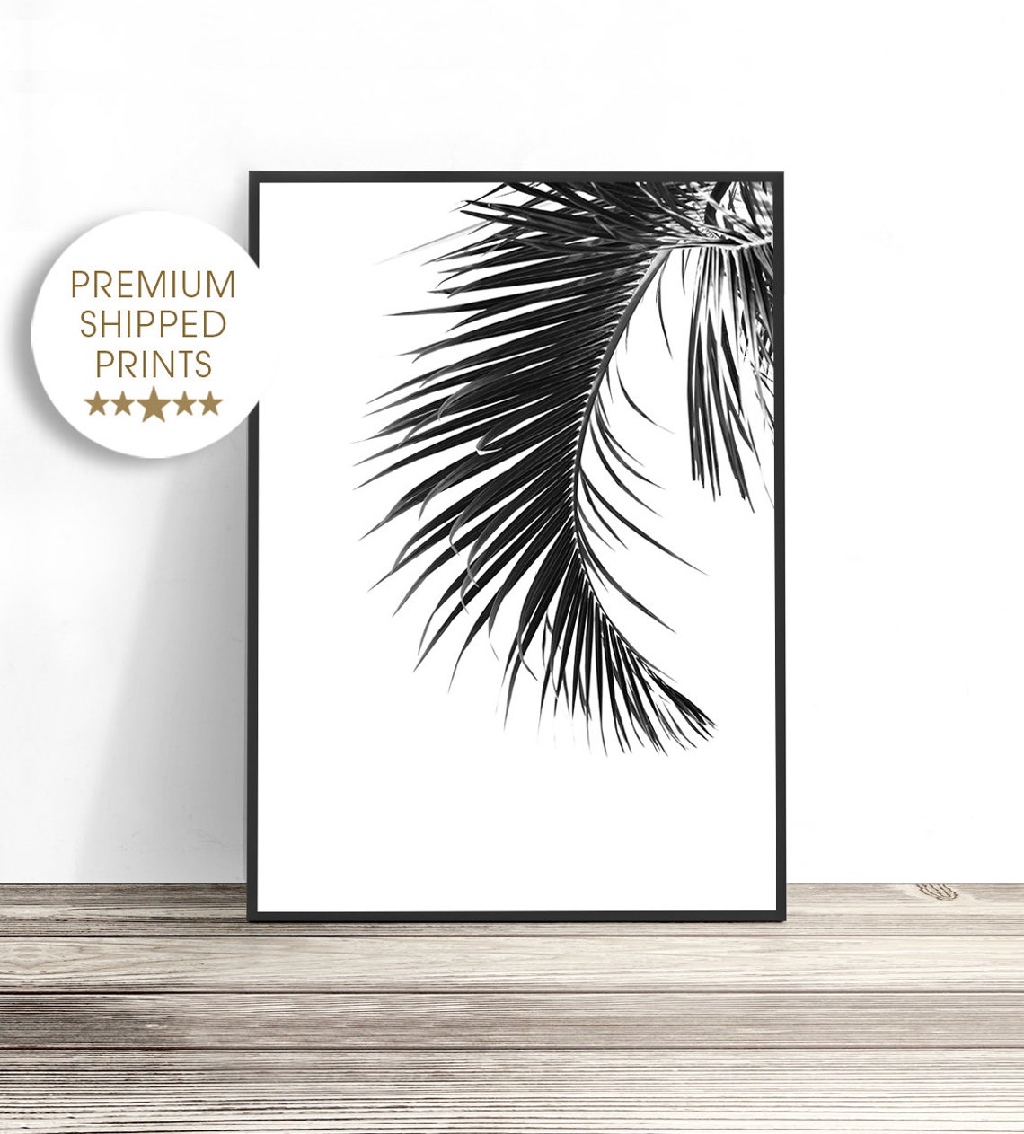Black And White Palm Frond Tropical Leaf Photography Wall Art Print