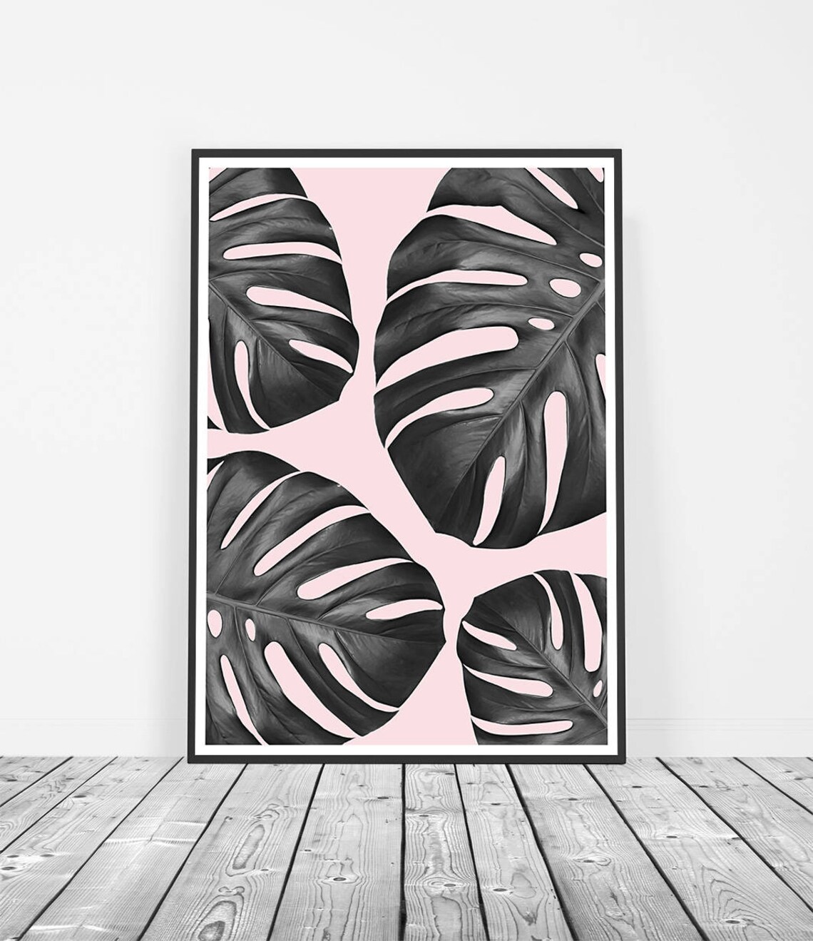Monstera Deliciosa Botanical Art Print, Blush Pink