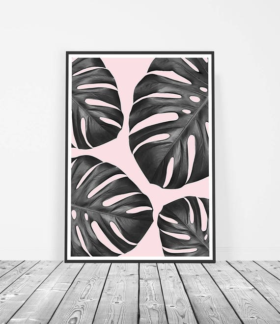 Monstera Deliciosa Botanical Art Print, Blush Pink