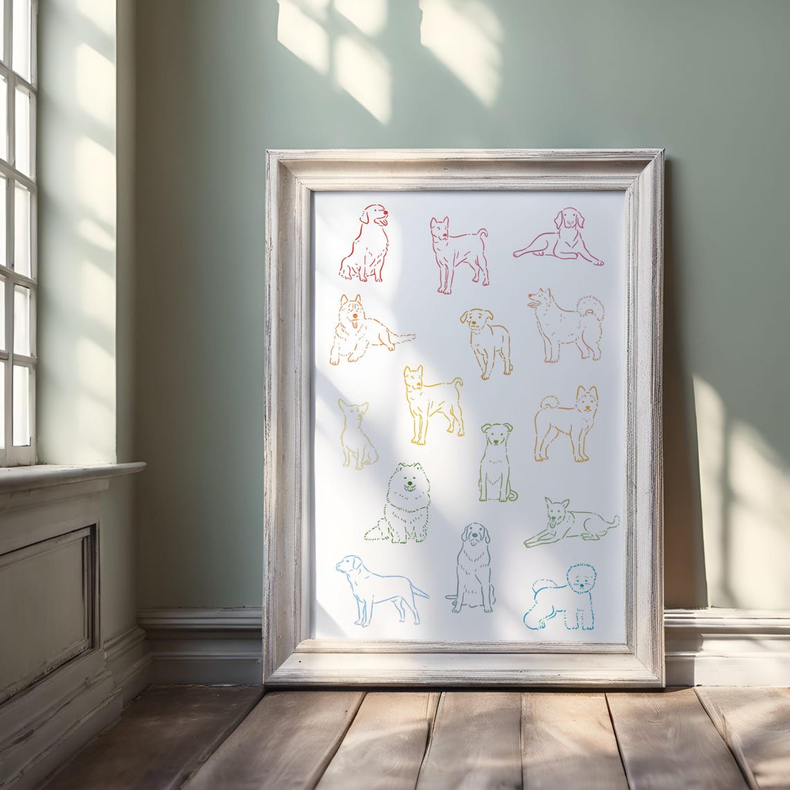 Bunch Of Dogs Rainbow Colored Art Print