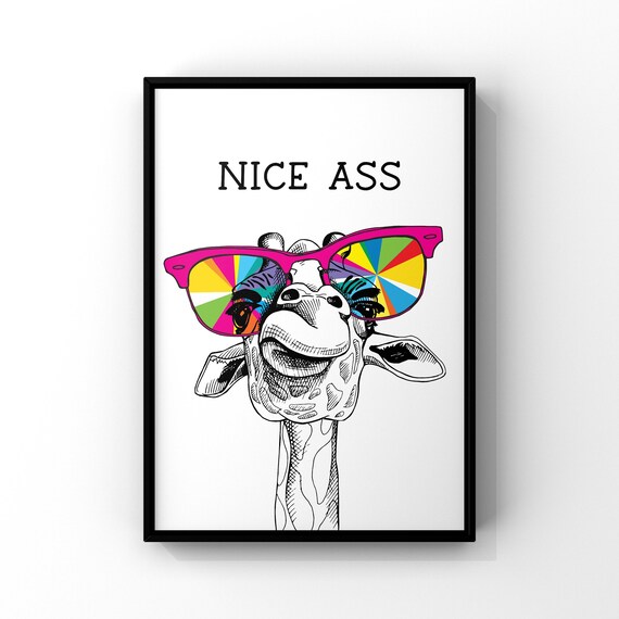 Nice Ass Giraffe Rainbow Sunglasses Funny Pop Art Animal Poster