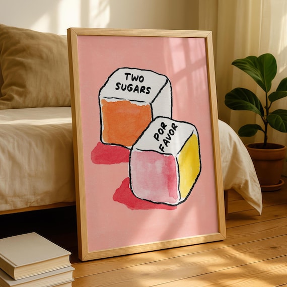 Two Sugars Por Favor Watercolor Sugar Cubes Pink Kitchen Poster