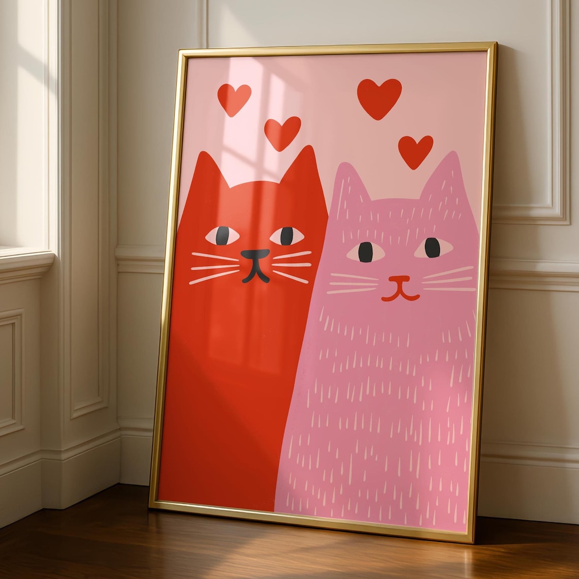 Love Prints Cat Art Print, Pink Gallery Wall Poster
