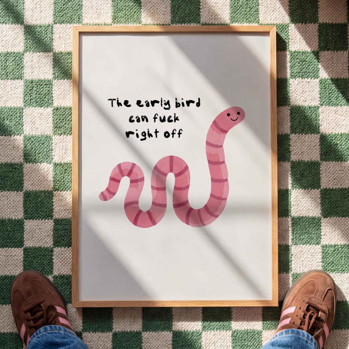 Early Bird Sweary Funny Pink Worm Quote Dopamine Decor Wall Art