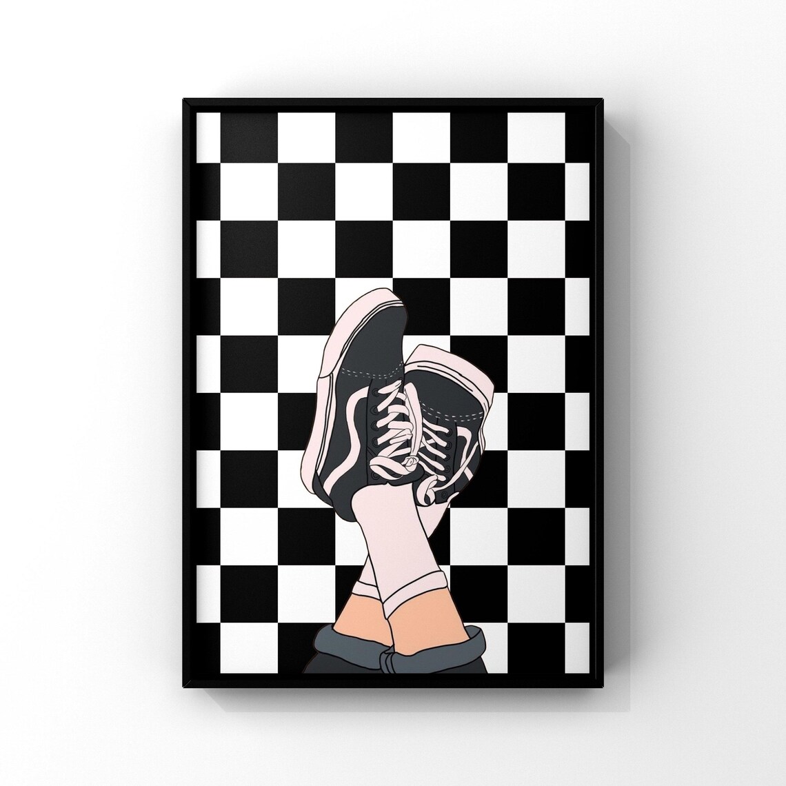 Sneaker Art Print, Checkerboard Shoes Goth Decor
