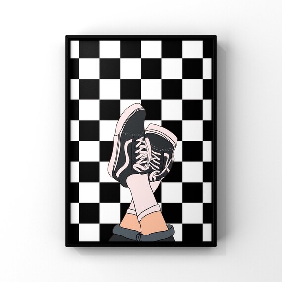 Sneaker Art Print, Checkerboard Shoes Goth Decor