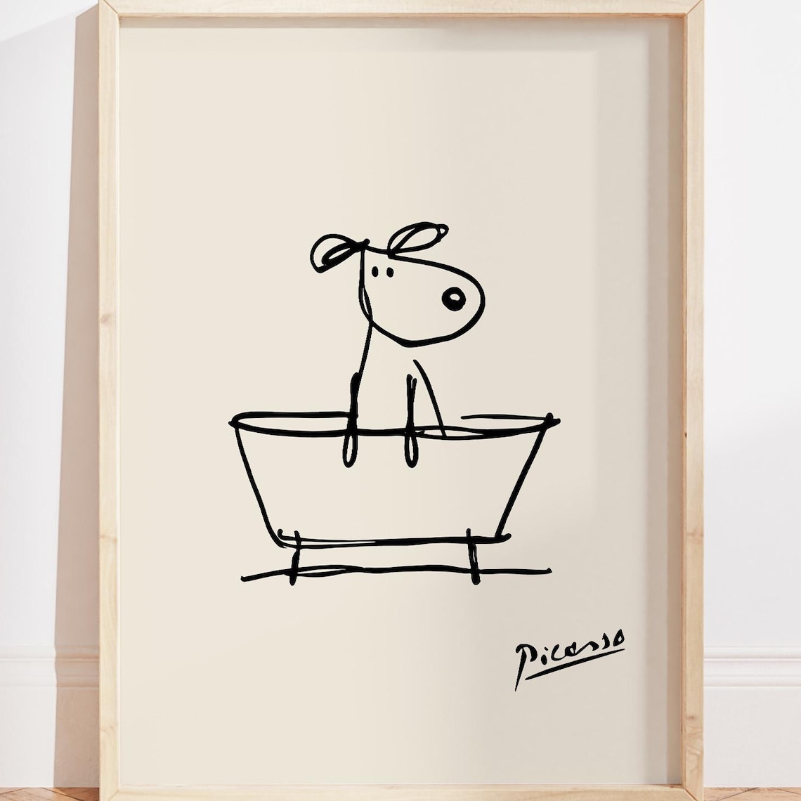 Dog In A Bathtub Minimalist Bathroom Art Print