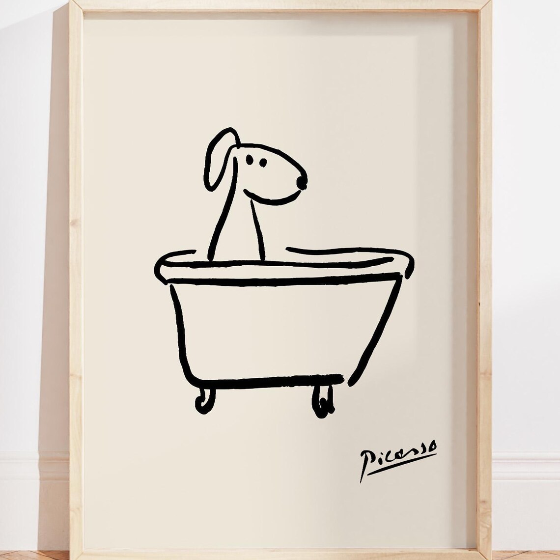 Dog Bathroom Wall Art Print, Minimalist Picasso Poster