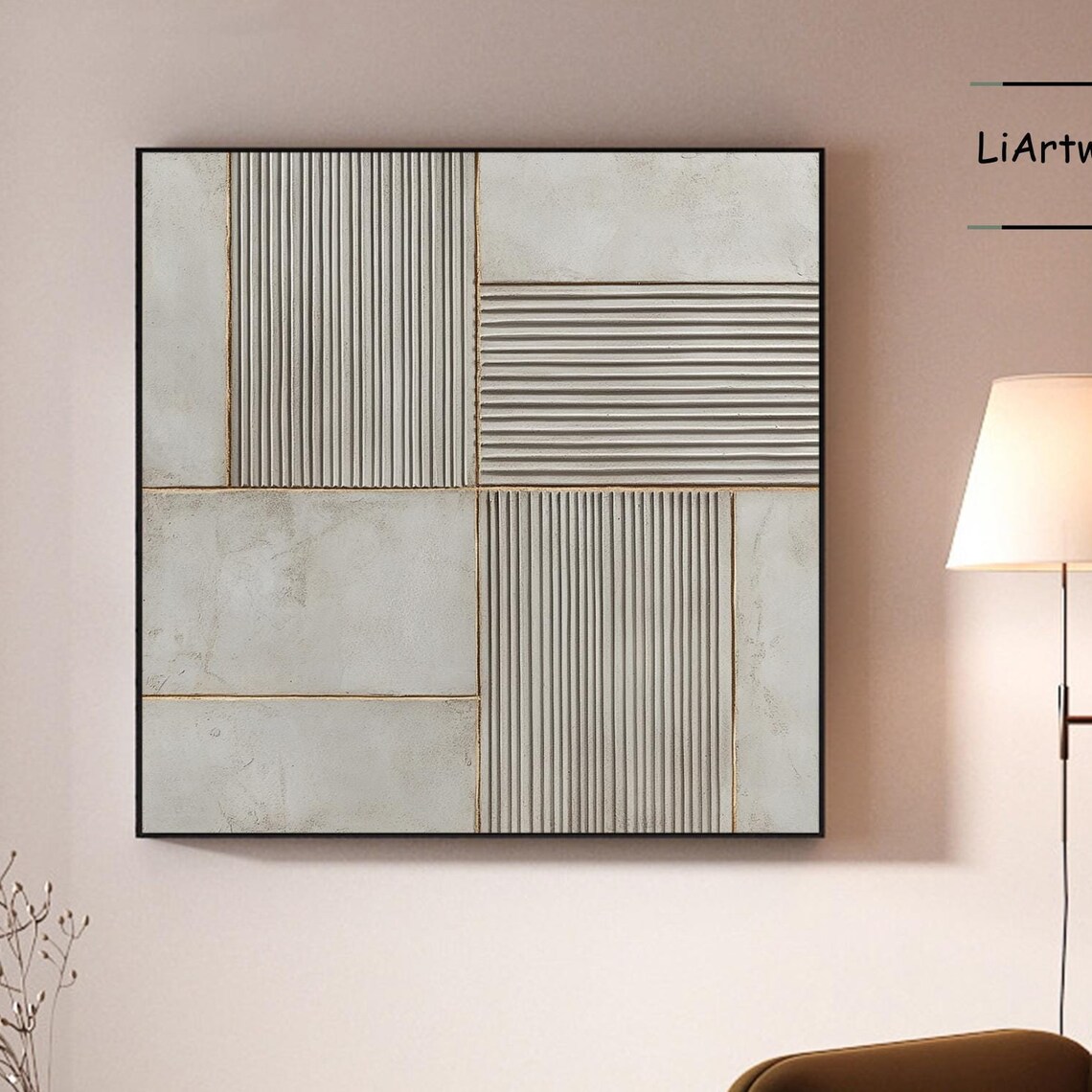 Gray Minimalist Square Geometric Line Texture Abstract Poster