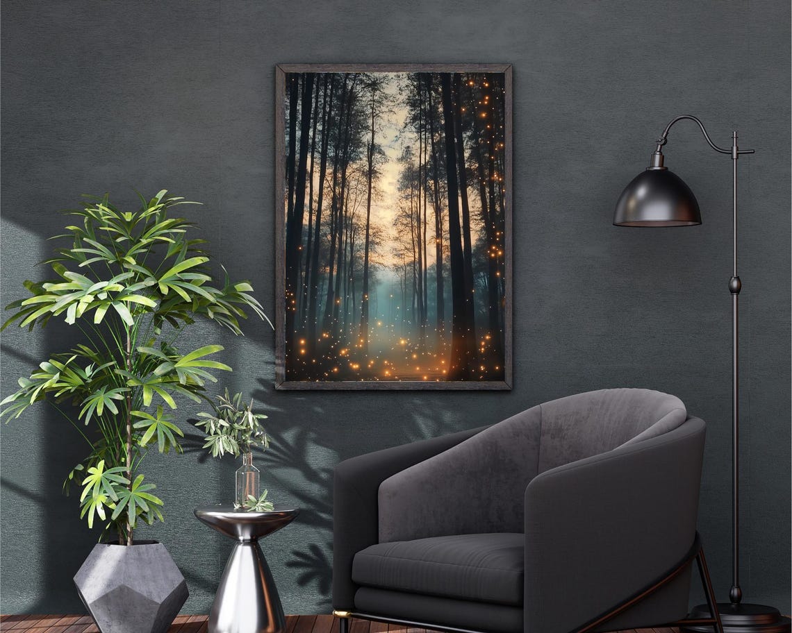 Enchanted Forest Firefly Art Print Mystical Nature Wall Art Dark Maximalist Decor Fantasy Landscape Moody Decor - Image 3