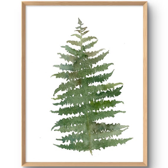 Fern Watercolor Painting Floral Art Print Botanical Wall Minimalist Decor Leaves Green Prints From Original