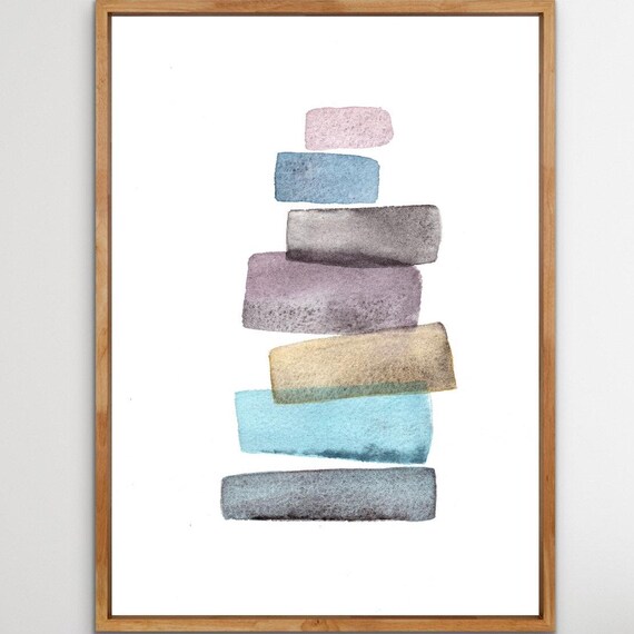 Balancing Stones Print Scandinavian Wall Art Abstract Minimalist Watercolor Painting Decor Neutral Poster From Original