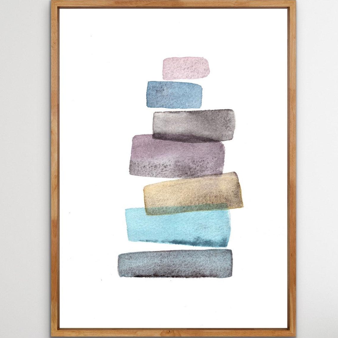 Pastel Watercolor Stacked Stones Serene Minimalist Abstract Poster