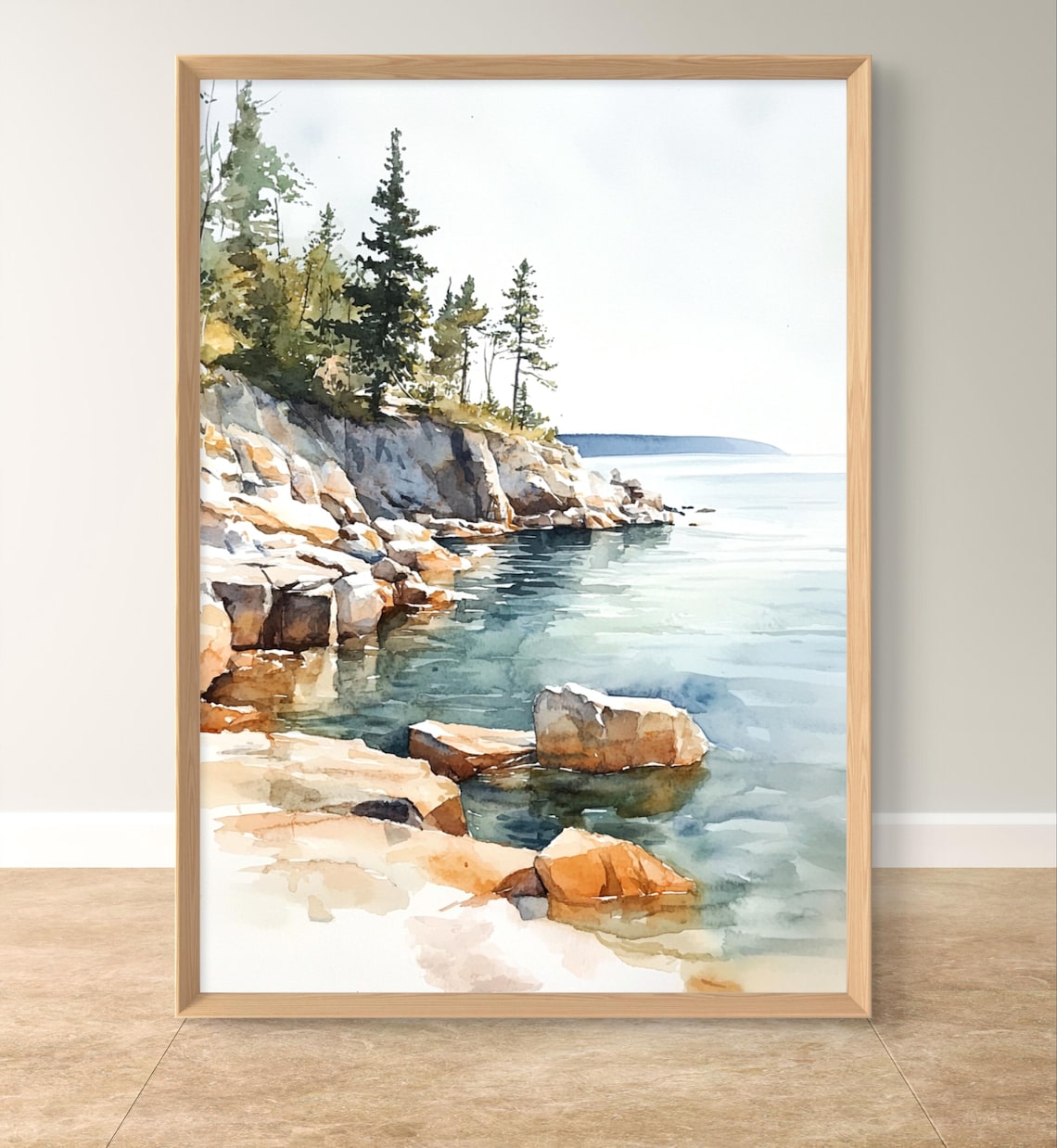 Lake Superior Watercolor-Style Art Print, Michigan