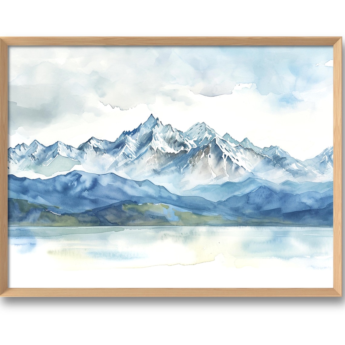 Idaho Sawtooth Mountains Panoramic Blue Watercolor Landscape Art Poster