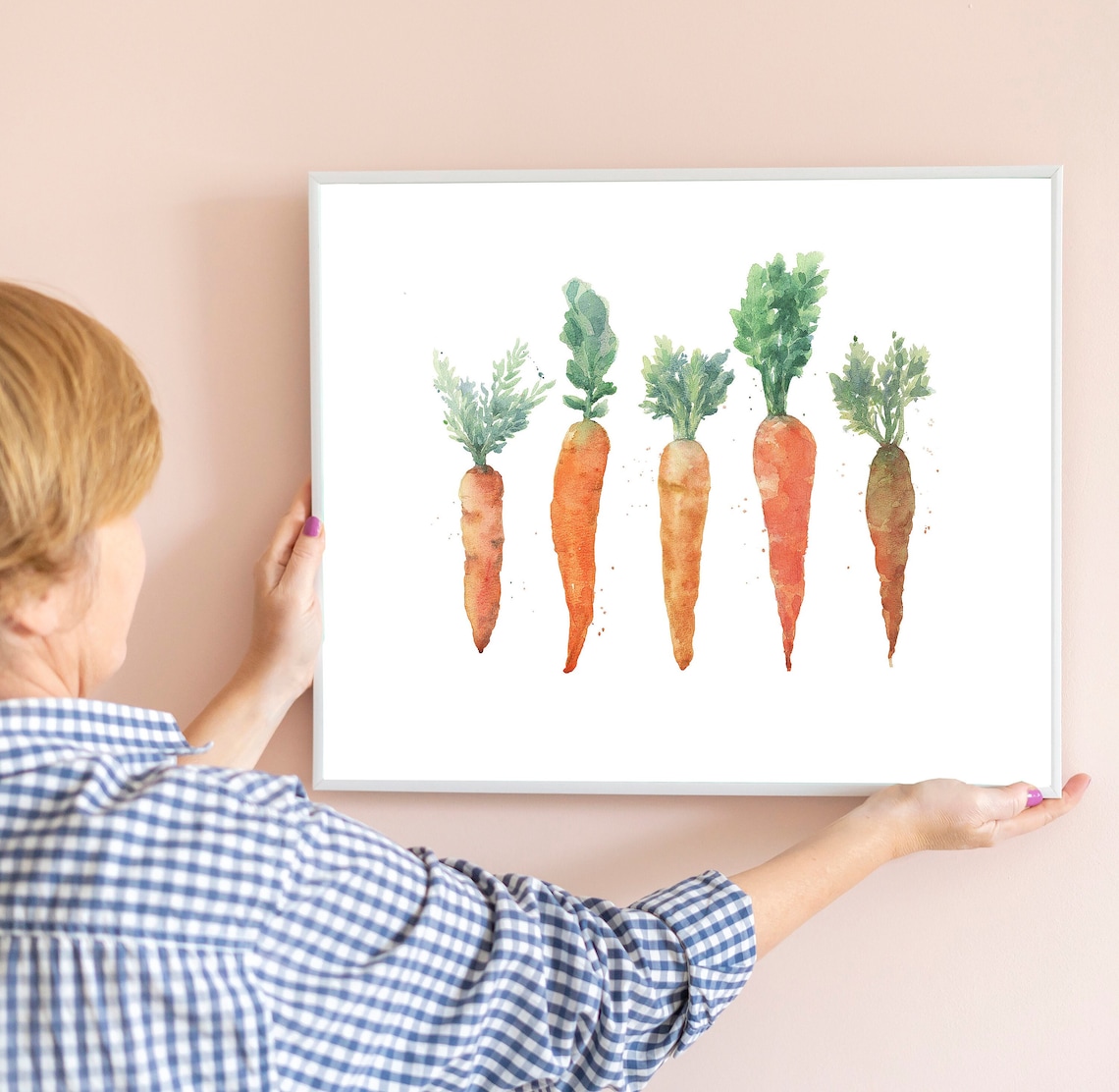 Watercolor Carrot Row Fresh Vegetable Farmhouse Kitchen Wall Art
