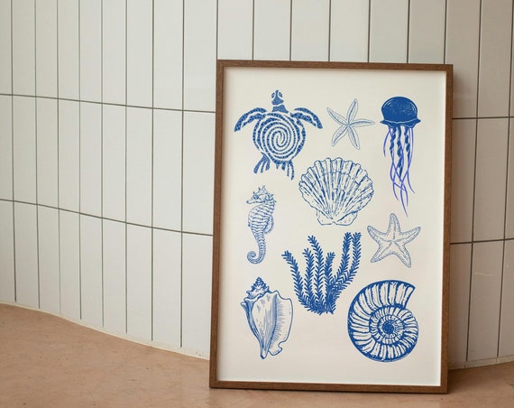 Blue Sea Wall Print Home Decor Cute Art Housewarming Gifts Bathroom Poster