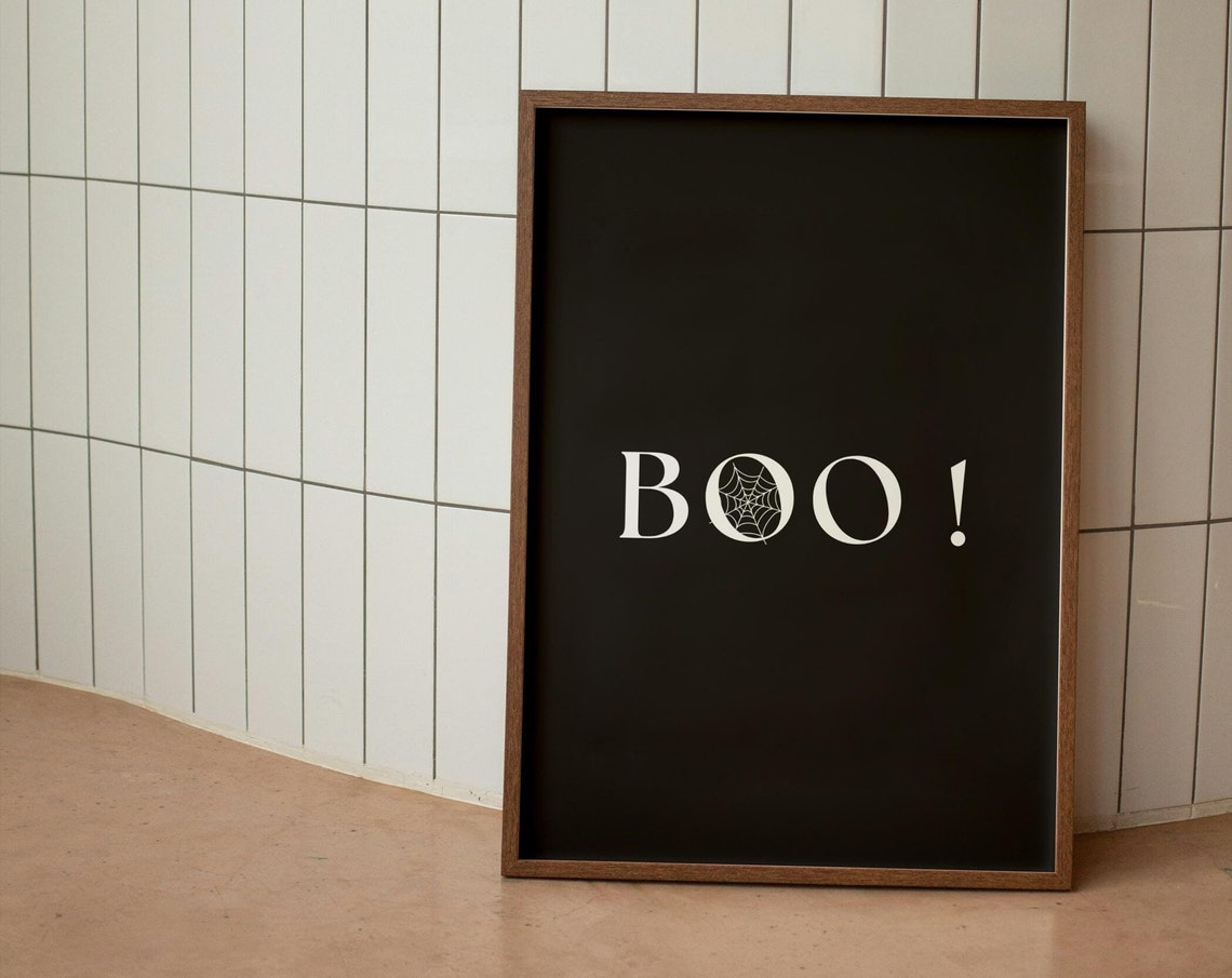 Boo Halloween Black Spiderweb Typographic Spooky Decor Poster