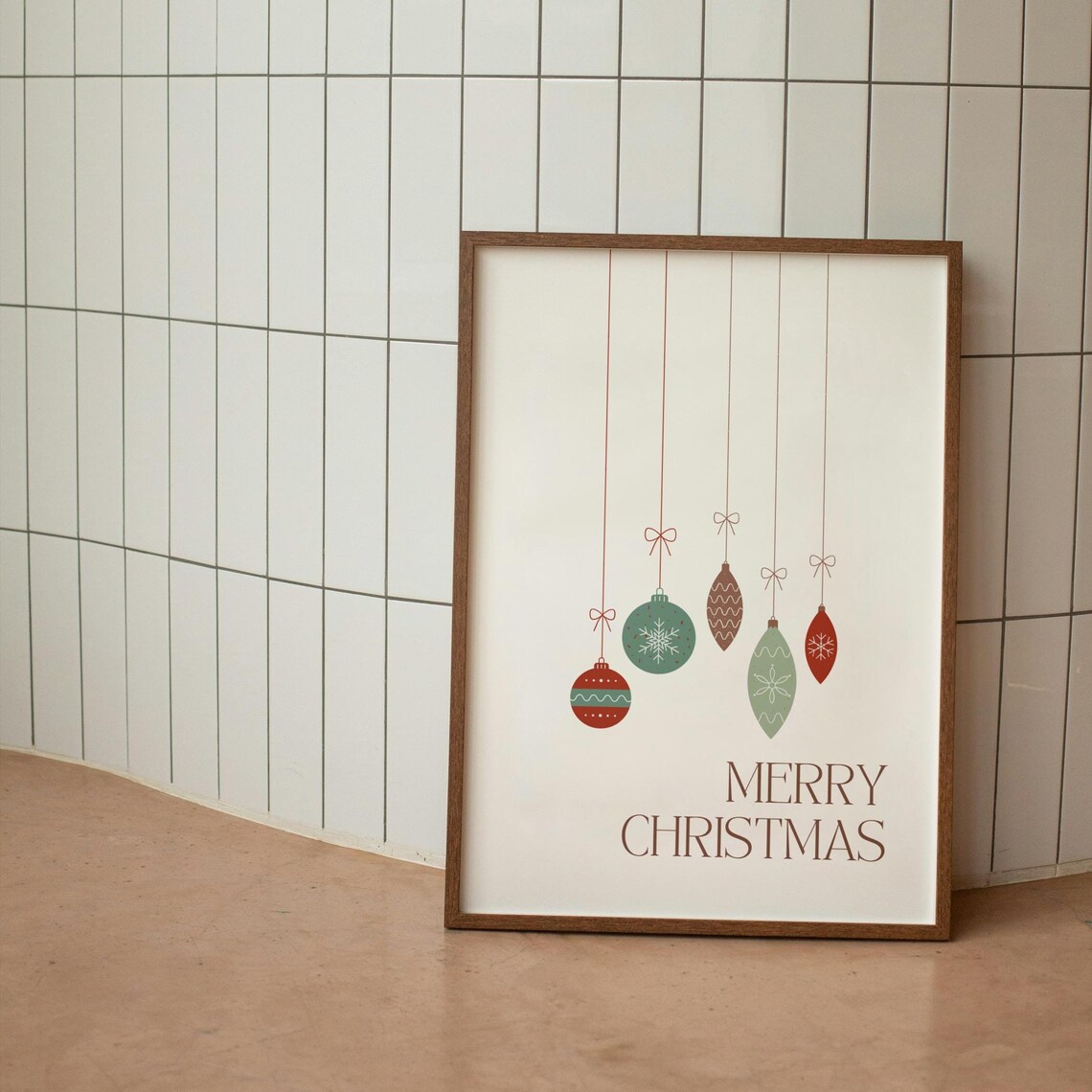 Merry Christmas Hanging Ornaments Baubles Minimalist Holiday Poster