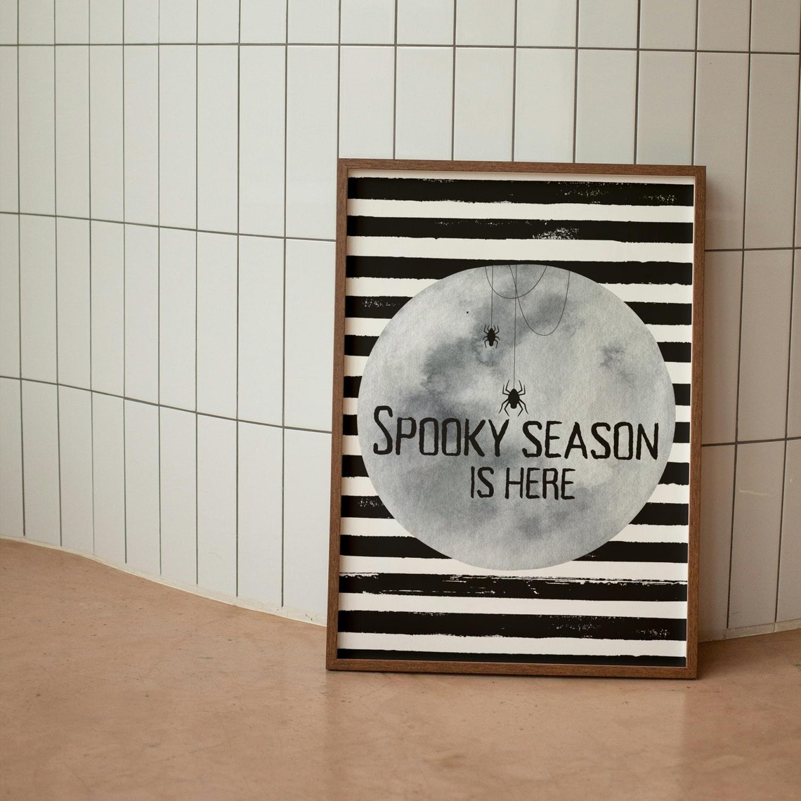 Spooky Season Is Here Black Striped Moon Spiders Halloween Poster