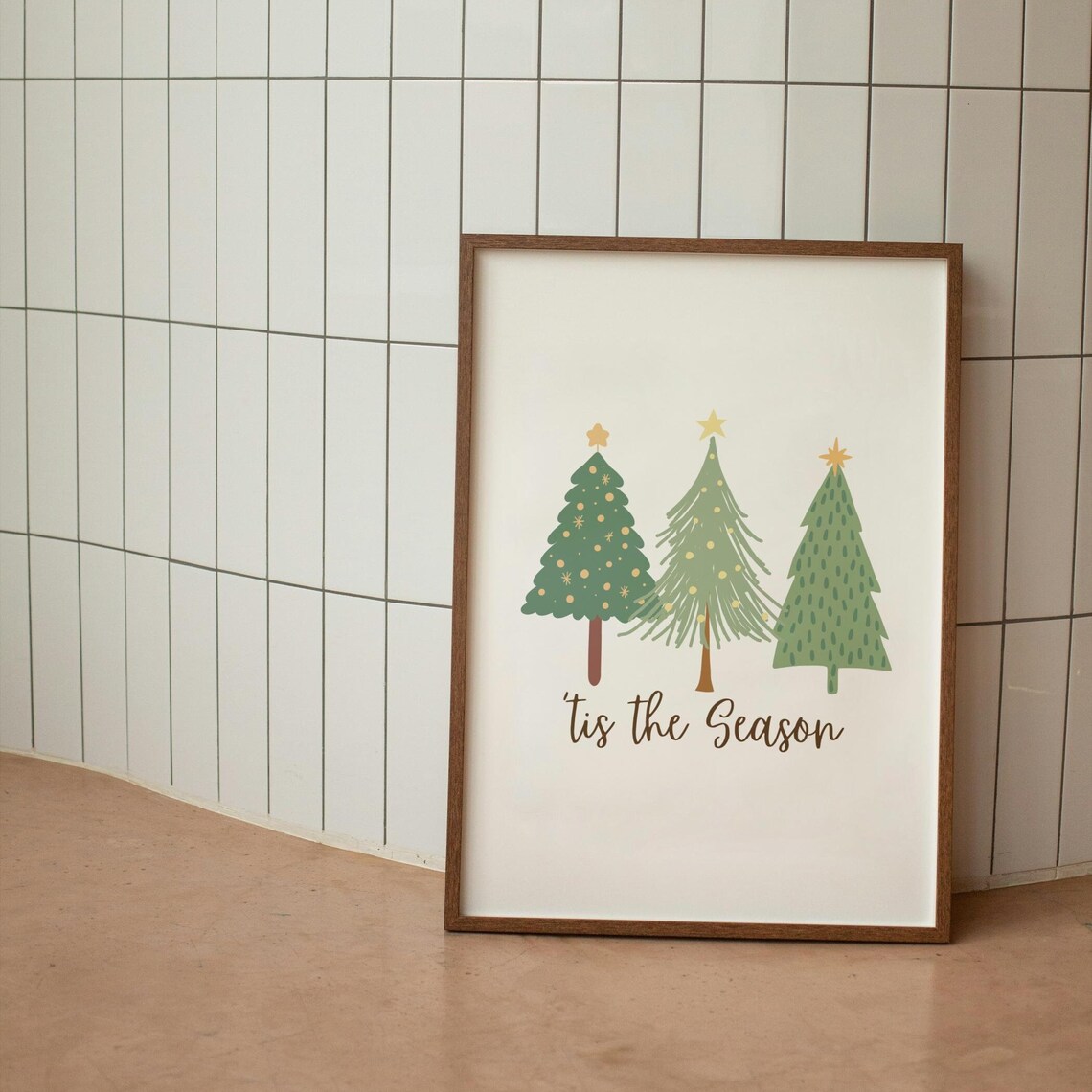 Tis the Season Christmas Trees Minimalist Green Holiday Wall Art