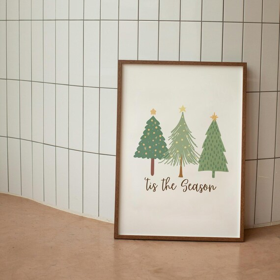 Tis the Season Christmas Trees Minimalist Green Holiday Wall Art