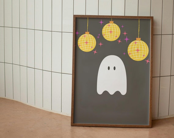 Disco Ghost Wall Print Halloween Print Home Decor Cute Art Housewarming Gifts Bedroom Poster