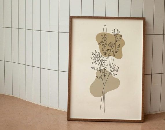 Floral Boho Wall Print Beige Home Decor Cute Art Housewarming Gifts Bedroom Poster