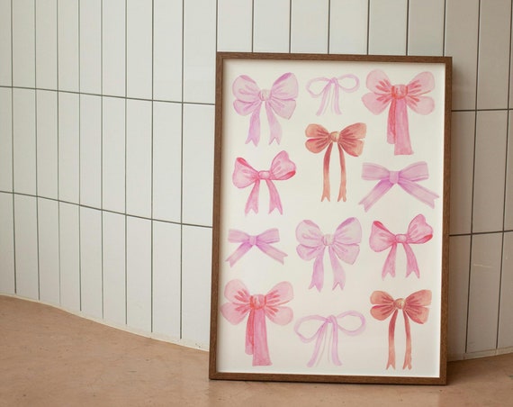 Bows Wall Print Pink Print Home Decor Cute Art Housewarming Gifts Girls Bedroom Poster