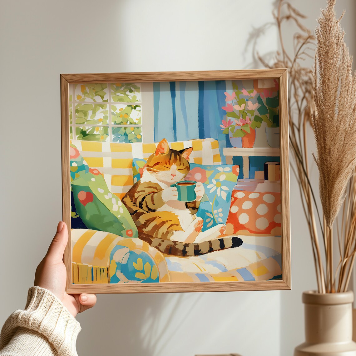 Cozy Brown Tabby Cat Coffee Wall Art, Cat Lovers - Image 3