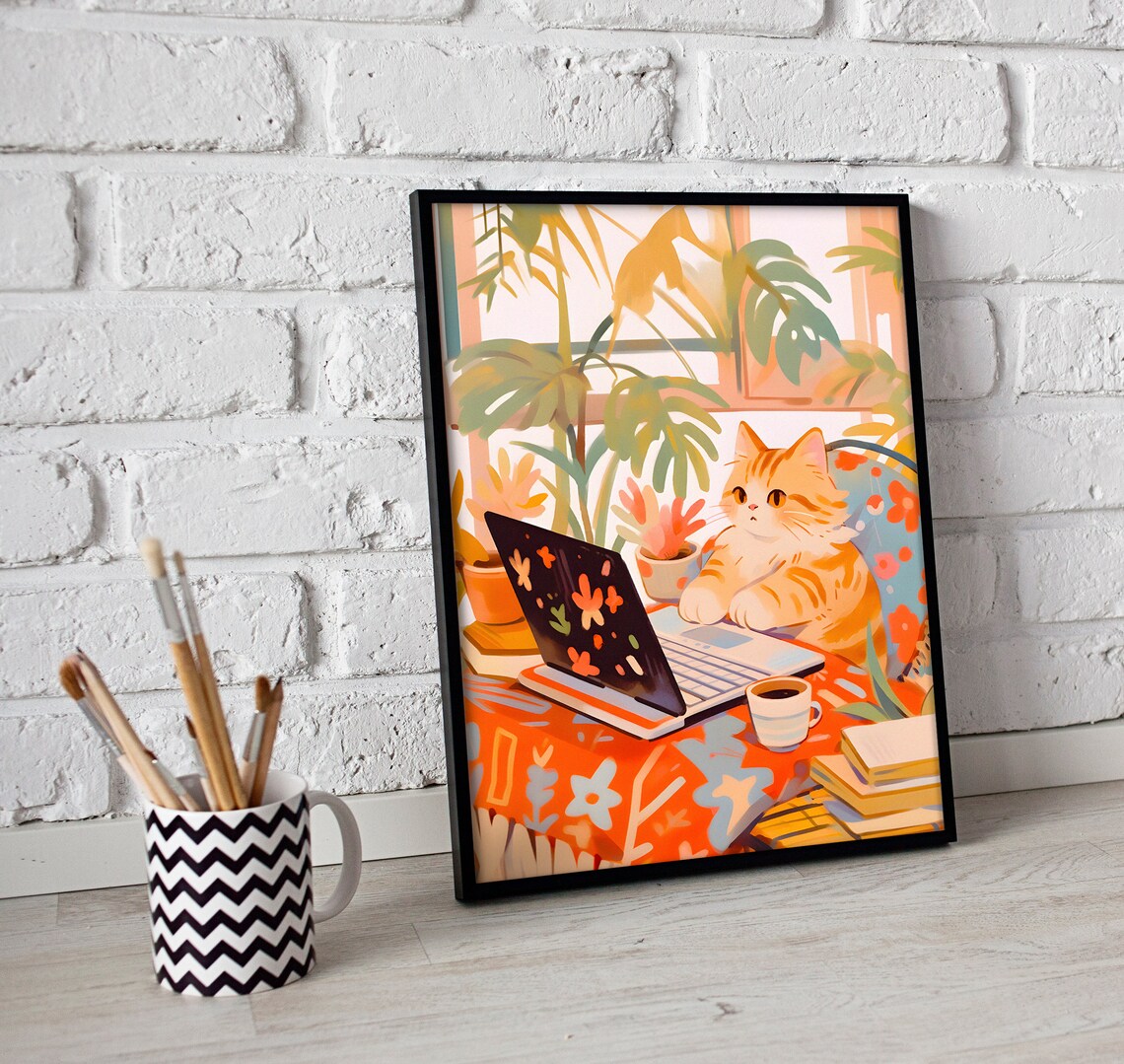 Funny Typing Cat Art Print, Office Lady Tabby - Image 2