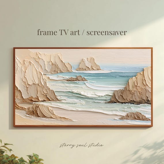 Abstract Landscape Frame Tv Art Textured Oil Painting Desktop Wallpaper Beige Sea Screensaver Tv25034