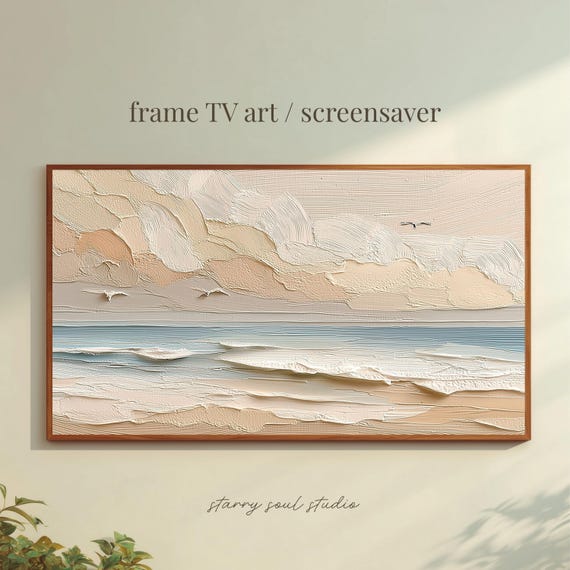 Abstract Landscape Frame Tv Art Textured Oil Painting Desktop Wallpaper Beige Sea Screensaver Tv25033