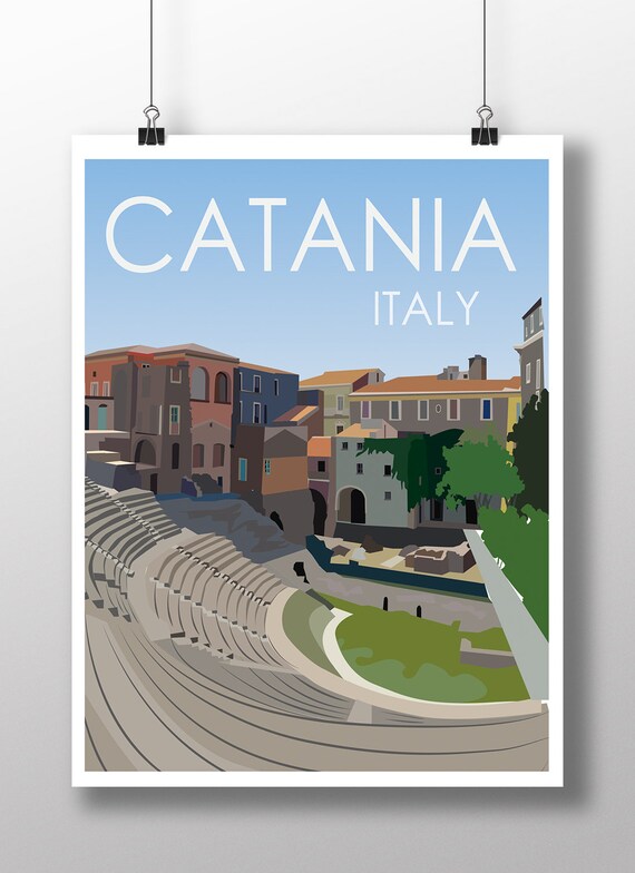 Catania Italy Travel Poster, Sicily City Art Print