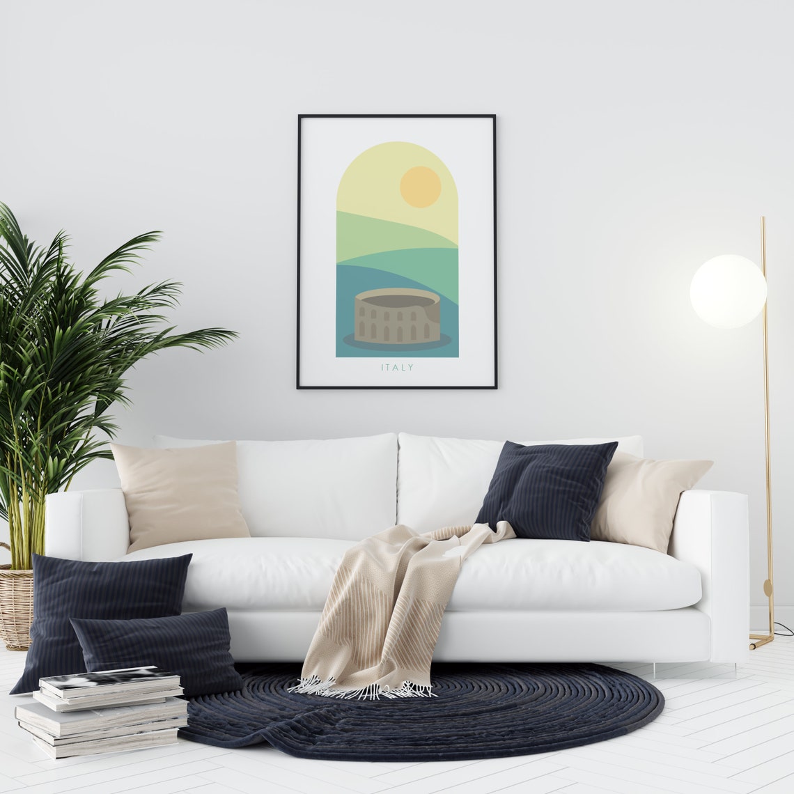 Italy Minimalist Arch Colosseum Warm Sun Hills Landscape Poster