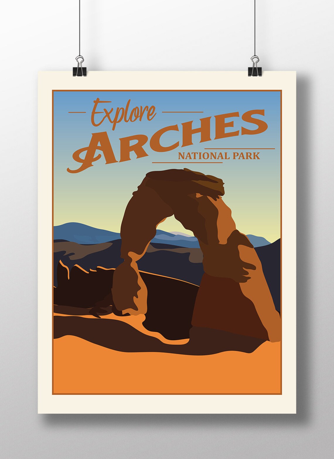 Arches National Park Retro Travel Poster, Vintage Look